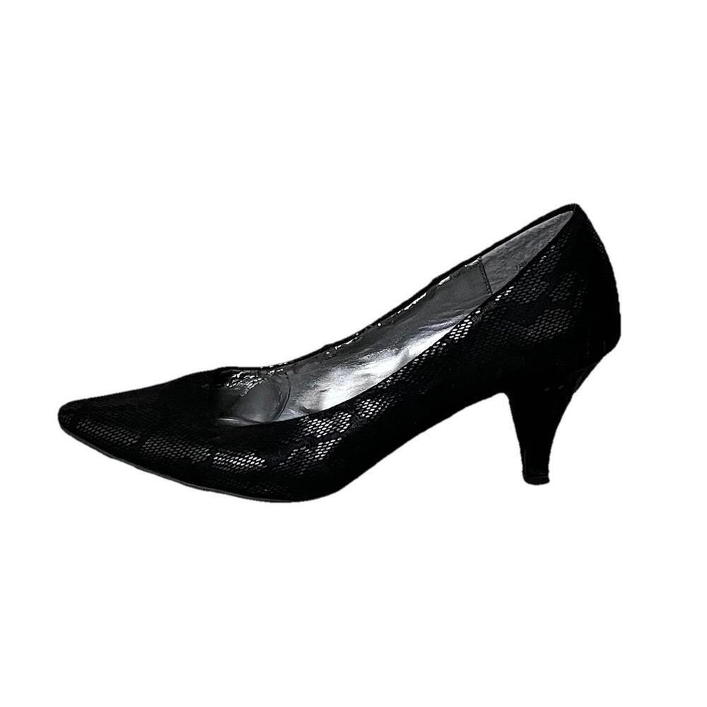 Karen Scott Meaggann Black Textured Pointed Toe Pumps Size 10M Kitten Heel Work